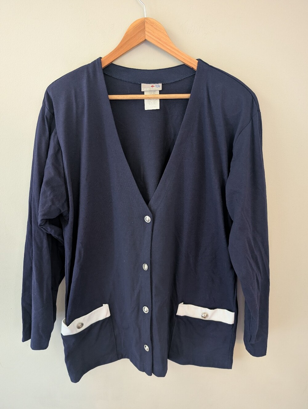 French Navy Vintage Blue Button Nautical Cardigan Size L